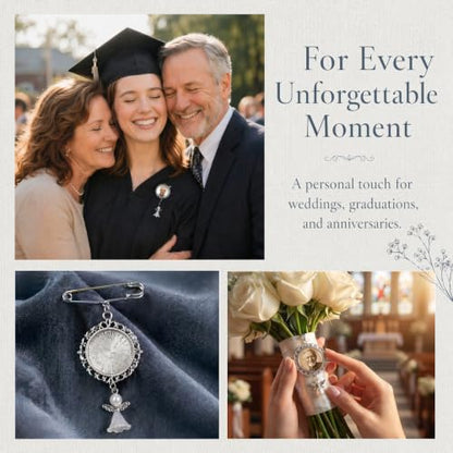 ETZRUNO 6 Sets Memorial Photo Charms for Wedding Bouquet - Blanks Pins Kit with Frame - Custom Picture Pendant for Bridal Bouquet, Funeral, Graduation - Metal Photo Locket Charm