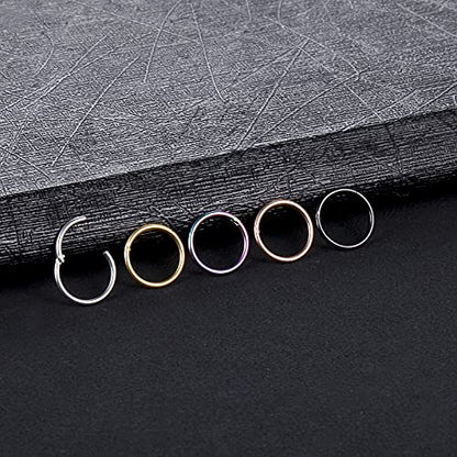 Aumeo 14G 16G 18G 20G Nose Ring Hoop Stainless Steel Hinged Segment Rings Hoops Nose Clicker Ring Tragus Helix Cartilage Daith Rook Earring Piercing Jewelry for Women Men - style: 5pcs 18g 8mm mixed colors