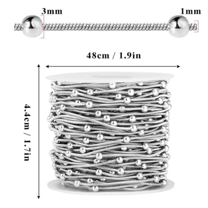 33FT 1mm Stainless Steel Satellite Snake Chain Roll Bulk for Jewelry Making | 304 Stainless Steel Beaded Round Snake Chains Spool for DIY Craft Necklace Bracelet - color: Big Beads Stainless Steel Satellite Snake Chains