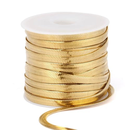 33FT 4mm Stainless Steel Gold Snake Chains Roll Bulk for Jewelry Making | 18K Gold PVD Plated 304 Stainless Steel Flat Snake Chains Roll Spool for DIY Craft - color: 4.0mm Gold Flat Snake Chains