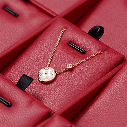 Oirlv Gorgeous Red Leather 24 Grid Jewelry Tray with Removable Inserts Jewelry Cards Stackable Necklace Trays Necklace Drawer Organizer | 24 Necklace Sections,Removable Insert Cards,Anti-Tangle Design,Space-Saving Event Display,13.8×9.5Inch - color: Red,