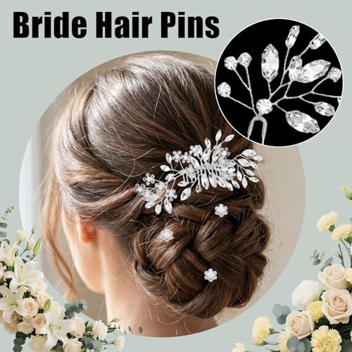 10 Pcs Bride Hair Pins Rhinestone Comb for Women, Crystal Wedding Headpiece Handmade Head Accessories for Bridal Friend, Hair Jewelry Bridesmaids Prom Party Favors Celebration Gifts (Classic, Silver)