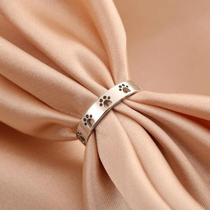 OIDIMS Cute Paw Print Stacking Rings for Women Men Stainless Steel Pet Lover Ring Dainty Puppy Dog Cat Band Minimalist Promise Engagement Jewelry Comfort Fit Animal Themed for Couples Friends - size: 7
