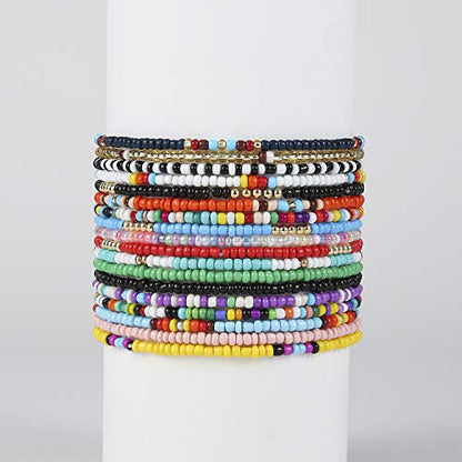 XIJIN 8Pcs Handmade Beaded Anklets for Women Boho Colorful Beads Ankle Bracelets Adjustable Foot Anklet Set - color: I