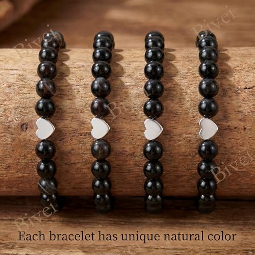 Bivei Crystal Stretch 6mm Bracelets for Women | Handmade Natural Stone Beaded Stretch Bracelet, Stainless Steel Heart Bead, Tranquility Yoga Gift Jewelry for Women - color: Black Onyx - Grounding