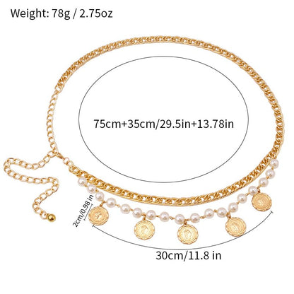 Pirate Waist Chain for Women Multilayer Metal Waist Chain Belt Adjustable Long Belt Body Belly Chain Boho Layered Coin Waist Chain Pirate Costume Women Men Jewellery - style: 408-HSYL-B B pe