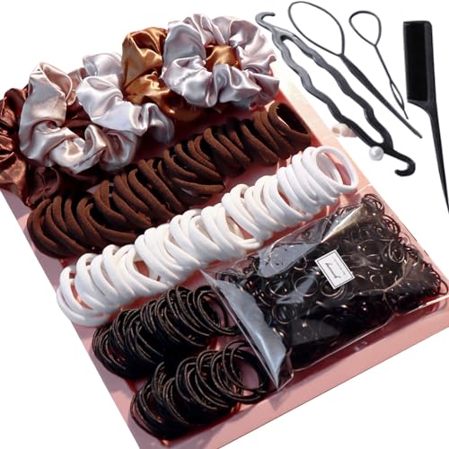 YANRONG Hair Accessories Set - 755 Seamless Ponytail Holders, Variety of Scrunchies, Bands, and Hair Ties for Thick and Curly Hair (light brown) - color: 755PCS (light brown)