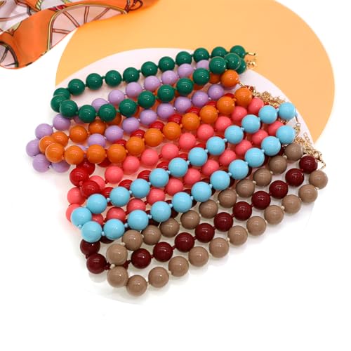 JNF Chunky Beaded Necklaces Women Large Big Ball Bead Choker Necklace Bold Statement Beads jewelry Gift - color: brown beaded