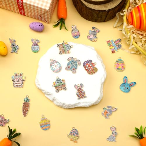 40Pcs/20 Pairs Easter Charms for Jewelry Making Spring Gifts | Enamel Bunny Egg Rabbit Charms, Assorted Spring Pendants Charm, Bracelets Necklaces Earrings Keychains, DIY Craft Supplies - style: Easter