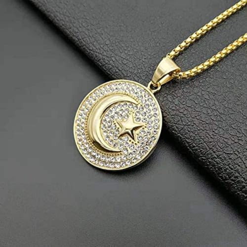 Star and Moon Circle Pendant Necklace for Men and Women, Retro Circle Charm Jewelry, Fashion Jewelry, Daily Wear, Birthday Gifts