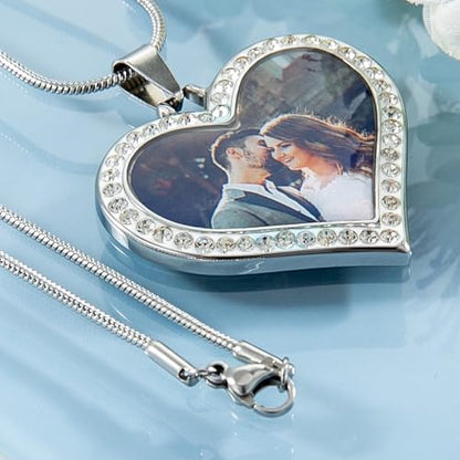 Farfume Personalized Photo Necklace for Women/Men, Memorial Jewelry Gifts | Holds 2 Pictures Pendant, Custom Engraved Text, Beautiful Locket for Girls, Durable Stainless Steel, Mothers Day Gifts - color: Diamond Heart Necklace