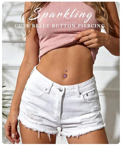 Zankulas Dangle Belly Button Rings Piercing Jewelry for Women Surgical Stainless Steel Dangling Belly Ring Pack with Heart Bow Elements 14g