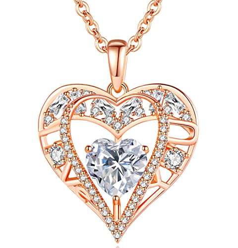 5 Heart I Love You Necklace for Women, Birthstone Crystal Pendant, Birthday Gift for Her, Wife, Mom, Rose Gold or Gunmetal Plated, 925 Sterling Silver Chain 18"+2" - color: 04-April-Diamond Crystal White-Rose Gold Plated