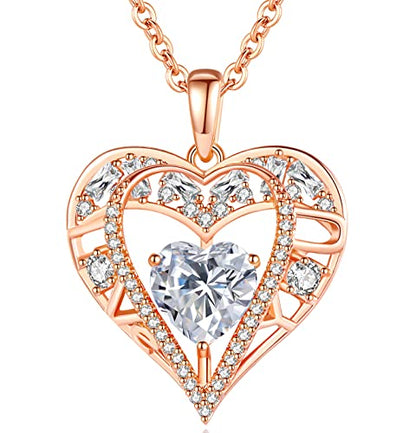 5 Heart I Love You Necklace for Women, Birthstone Crystal Pendant, Birthday Gift for Her, Wife, Mom, Rose Gold or Gunmetal Plated, 925 Sterling Silver Chain 18"+2" - color: 04-April-Diamond Crystal White-Rose Gold Plated