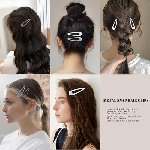 Small Hair Barrettes For Women No Slip Metal Snap Clips For Thin And Fine Hair,Matte Black Gray White,20 PCS,1.97 x 0.5 Inch. - color: Matte Black Gray White