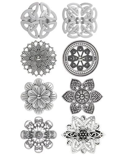 8 Pcs Cardigan Sweater Shirt Collar Clips Retro Celtic Flower Shawl Coat Cape Cloak Dress Cinch Clasp Vintage Brooches Pin Clips Set for Women Sliver
