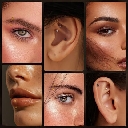 6PCS 16G G23 Titanium Eyebrow Piercing Jewelry for Women Curved Barbell Tiny Eyebrow Ring Vertical Labret Belly Lip Tongue Ring Internally Threaded Rook Tragus Daith Earring 6/8/10mm - color: Black A