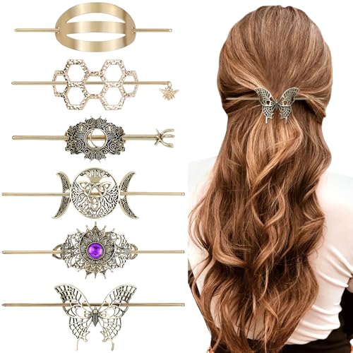 inSowni 6 Pieces Vintage Gold Metal Celtic Hair Pins Retro Hair Sticks Minimalist Hair Accessories for Women Girls - color: Gold