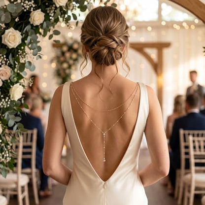 Back Necklace for Backless Dress Rhinestone Body Chain Jewelry for Women Backdrop Necklace Bridal Dress Crystal Wedding Jewelry Gift - color: A1:SetA