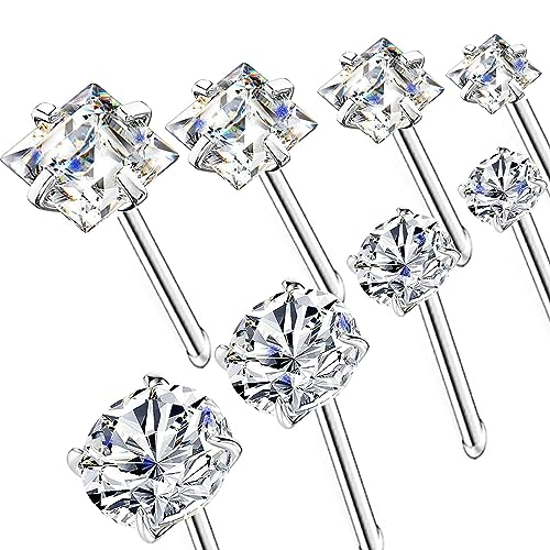 14k Gold Plated 316L Surgical Steel 22g/20g/18g Nose Rings Studs L-Shape Bone Screw Nostril Piercing 1.5mm 2mm 2.5mm 3mm 3.5mm 4.5mm CZ Nose Studs for Women - color: 18g 8pcs Bone Silver 316L Surgical Steel