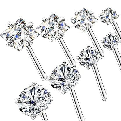 14k Gold Plated 316L Surgical Steel 22g/20g/18g Nose Rings Studs L-Shape Bone Screw Nostril Piercing 1.5mm 2mm 2.5mm 3mm 3.5mm 4.5mm CZ Nose Studs for Women - color: 18g 8pcs Bone Silver 316L Surgical Steel