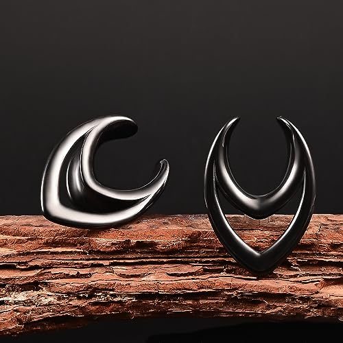 DOEARKO 2PCS Fashion Round Spiral Saddle 316 Stainless Steel Ear Tunnels Plugs Stretcher Gauges For Ear lobe Expander Piercing Body Jewelry - color: #1 Black, size: 8mm(0G)