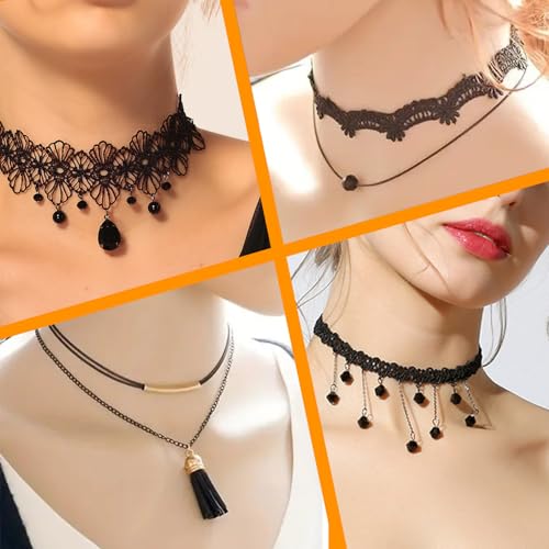 10 PCS Adjustable Layered Velvet Choker Black Gothic Lace Choker Necklace Set for Women Necklaces Velvet Punk Jewelry Accessories Soft Collar Chain for Party Cosplay Daily Wear