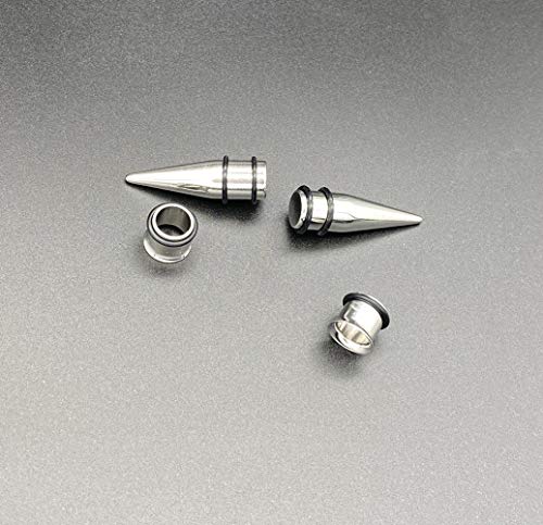 HEKEUOR 4 Piece 316l Steel Tapers and Tunnels Ear Stretching Kit Gauges Gauging Plugs Choose 1g 7/16 1/2 9/16 00g-14g - style: 00g(10mm)