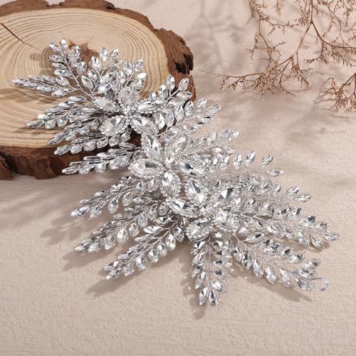 Teyglen Large Full Rhinestone Headband Flower Crystal Bride Wedding Headband Hair Vine Bridal Rhinestone Headpiece Wedding Hair Accessories for Women Party Prom (Silver) - color: Silver