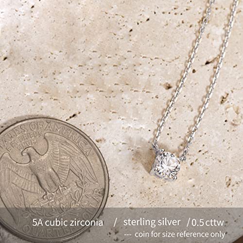 S.Leaf 18K Gold Plated Cubic Zirconia Choker Necklace for Women 925 Sterling Silver Layered Coin Moon Star Heart Circle Crystal Lariat Pendant Necklaces Gifts for Women Trendy - color: Round_Silver