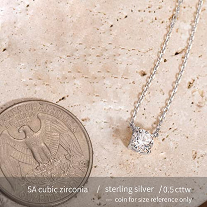 S.Leaf 18K Gold Plated Cubic Zirconia Choker Necklace for Women 925 Sterling Silver Layered Coin Moon Star Heart Circle Crystal Lariat Pendant Necklaces Gifts for Women Trendy - color: Round_Silver
