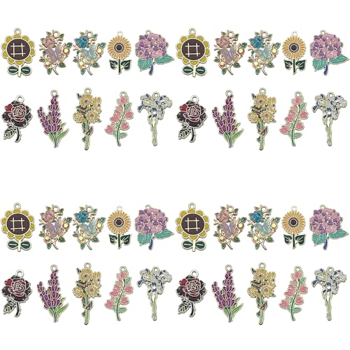 Sailanzi 20pcs Alloy enamel flower series Pendant Jewelry Making DIY Keychain Earrings Pendant Various Design Charms for Jewelry Making Bracelets Necklace (SN1100) - color: SN1100