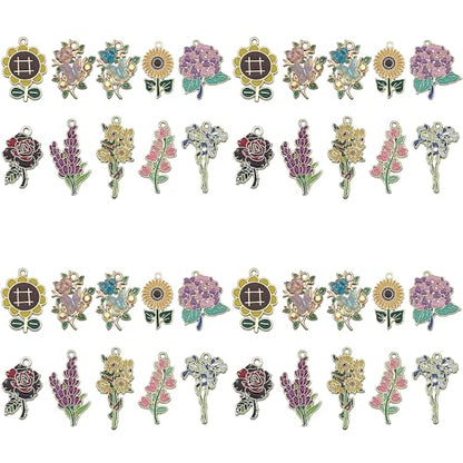 Sailanzi 20pcs Alloy enamel flower series Pendant Jewelry Making DIY Keychain Earrings Pendant Various Design Charms for Jewelry Making Bracelets Necklace (SN1100) - color: SN1100