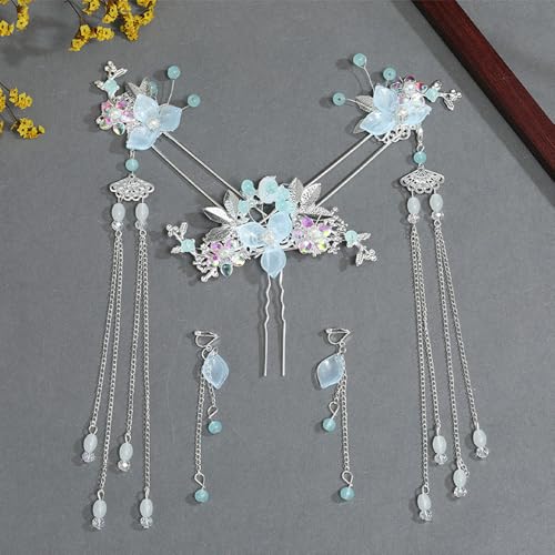 5 Pcs Flower Pearl Tassel Hairpins & Rhinestone Hair Clips, Vintage Chinese Hanfu Bridal Wedding Headpieces Hair Accessories for Women Girls Updo Hairstyle