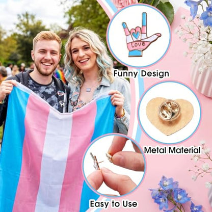 Landical 60 Pcs Transgender Pride Pins Bulk LGBTQ Trans Flag Enamel Lapel Pins for Clothes Ties Bags Hats Accessories Stuff