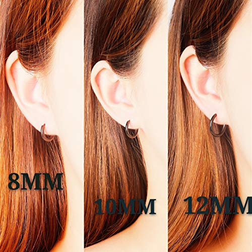 Black Hoop Earrings for Men 8mm 10mm 12mm – Surgical Stainless Steel Hypoallergenic Mens Small to Medium Hoop Earrings Set (3 Pairs) - style: E:3pairs,8mm+10mm+12mm,steel