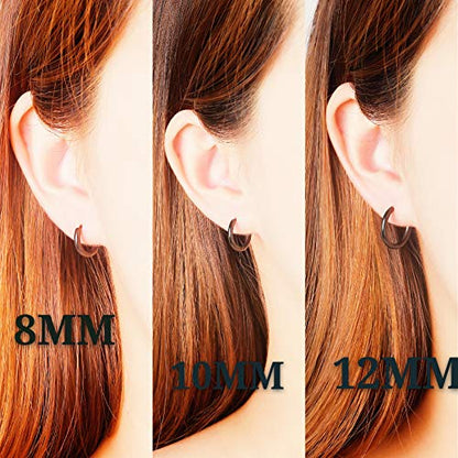 Black Hoop Earrings for Men 8mm 10mm 12mm – Surgical Stainless Steel Hypoallergenic Mens Small to Medium Hoop Earrings Set (3 Pairs) - style: C:4pairs,12mm,black+steel+rainbow+gold