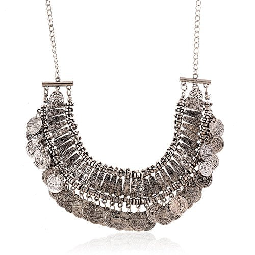 LUREME Vintage Engraved Coin Bib Statement Necklace Clavicle Necklace (01003295) - style: Antique Silver