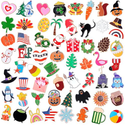 60pcs Holiday Enamel Pins Set Fall Halloween Festival Lapel Brooches | Thanksgiving Christmas Autumn Winter Mixed Theme, Metal Lapel Badges for Backpack Hat Jacket, Party Favor Gift for Women Girl