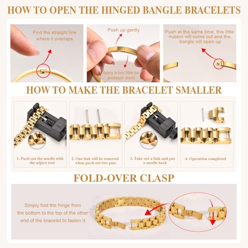 MPRAINBOW 2pcs 18K Gold Plated Chain Link Bracelet, Stainless Steel Crystal Friendship Bracelets Bangle,Watch Band Chains Wristband Jewelry with Adjust Tool - color: Gold-21cm