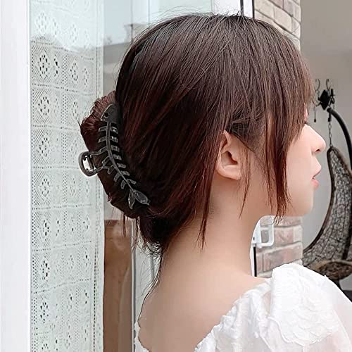 Hair Clip - Metal Black Fish Bone Shape Hair Clip - 4.3 inch - Hairpin Claw Clip for Women and Girls - Large Fishbone Claw Clip Hair Accessory - Mysterious Black - color: Black Fishbone