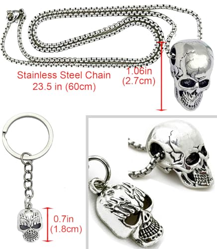 8Pcs Punk Leather Bracelet Set for Men & Women, 6Pcs Braided PU Cuffs, Necklace & Keychain, Adjustable, Stackable - style: Skull