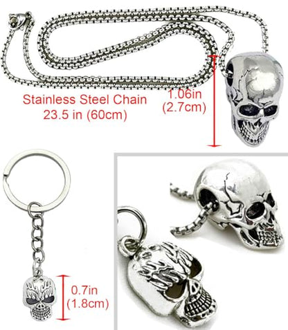 8Pcs Punk Leather Bracelet Set for Men & Women, 6Pcs Braided PU Cuffs, Necklace & Keychain, Adjustable, Stackable - style: Skull