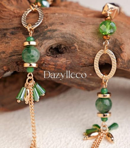 Long Gold Boho Necklaces for Women Beaded Statement Chain Long Necklace Gold Costume Jewelry Birthday Gifts for Her - color: Green