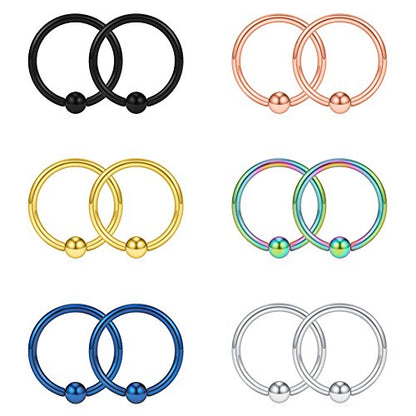 SCERRING 16G Captive Bead Piercing Ring Stainless Steel Nose Septum Tragus Helix Nipple Lip Eyebrow Hoop Rings 12PCS - style: 12PCS - 10mm Mix Color