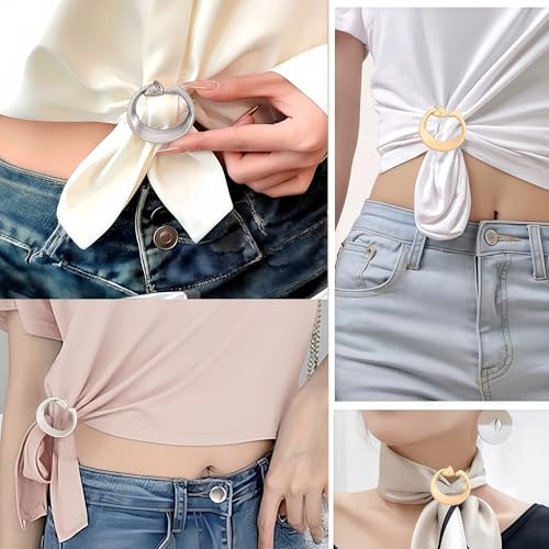 SYWDUDUCLT Scarf Ring for Women's Shawl, Silk Neckerchief, Tshirt, Gold/Sivler, S/M/L, 2 Pcs - style: Fox