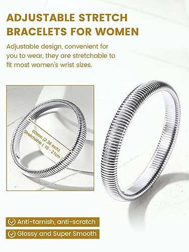KeyStyle Bangle Bracelets For Women, Stainless Steel Stretch Bracelet Wide | 14K Gold/Rose Gold/Black/Silver Plated Flexible Wide Twisted Link Chain Wristband Jewelry, 10Mm, 16Mm, 20Mm - color: 10mm - Steel