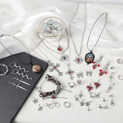 30 Pcs Mystery Jewelry Jar for Women, Gothic Witchy Surprise Jewelry Box with Necklaces Bracelets Rings Earrings Belt Chain and Choker, Multi Style Alternative Romantic Present for Her - color: Gothic