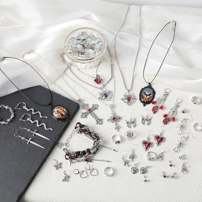 30 Pcs Mystery Jewelry Jar for Women, Gothic Witchy Surprise Jewelry Box with Necklaces Bracelets Rings Earrings Belt Chain and Choker, Multi Style Alternative Romantic Present for Her - color: Gothic