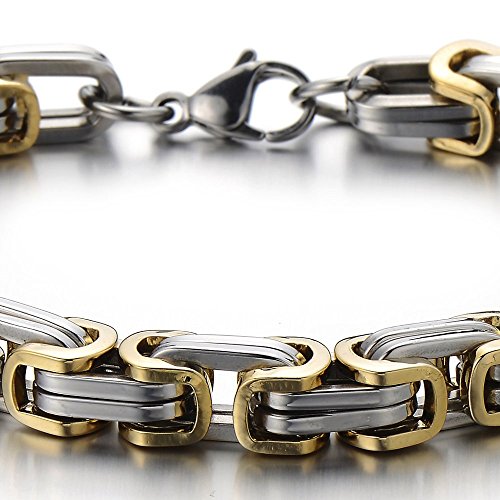 COOLSTEELANDBEYOND Mens Women New Stainless Steel Braided Link Bracelet Polished - color: D-Metal Color: Silver & Gold